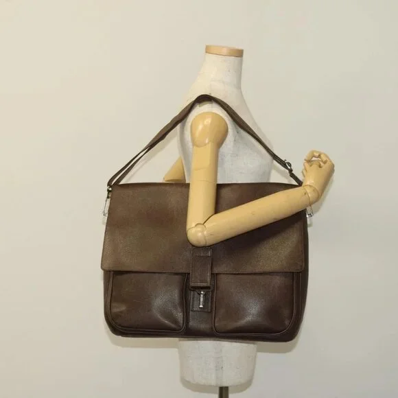 BVLGARI Shoulder Bag Leather Brown Silver Auth